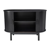 Mid-Century Black Ribbed Sideboard Cabinet - 45-Degree Angle