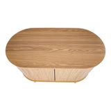 Natural Wood Ribbed Sideboard Cabinet - Close-Up Angle