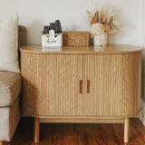 Natural Wood Ribbed Sideboard Cabinet - Top-Down View