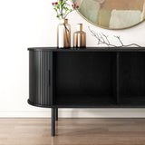 Ribbed Black Sideboard with Sliding Doors - Side View