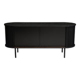 Ribbed Black Sideboard with Sliding Doors - Low Angle