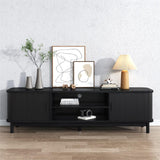 160cm Ribbed Black Entertainment Unit - Front View