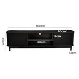 160cm Ribbed Black Entertainment Unit - Low Angle