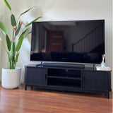 160cm Ribbed Black Entertainment Unit - Top-Down View