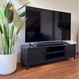 160cm Ribbed Black Entertainment Unit - 45-Degree Angle