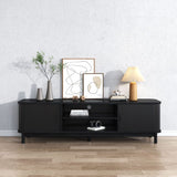 160cm Ribbed Black Entertainment Unit - Front View