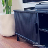 160cm Ribbed Black Entertainment Unit - Rear View