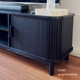 160cm Ribbed Black Entertainment Unit - Low Angle
