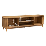 160cm Ribbed Natural Entertainment Unit - Close-Up Angle