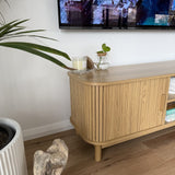 160cm Ribbed Natural Entertainment Unit - Rear View