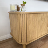 160cm Ribbed Natural Entertainment Unit - Close-Up Angle