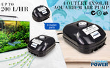 Aquarium Air Pump Oxygen Hydroponic 4 Outlet 360L/H 13W - Front View