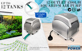 Aquarium Air Pump Oxygen Hydroponic 12 Outlet 4500L/H 65W - Front View