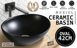 Muriel 41 x 34 x 14.5cm Black Ceramic Bathroom Basin Vanity Sink Oval Above Counter Top Mount Bowl - Front View