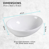 Muriel 41 x 34 x 14.5cm White Ceramic Bathroom Basin Vanity Sink Oval Above Counter Top Mount Bowl - Extra Image