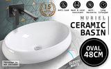 Muriel 48 x 34 x 14.5cm White Ceramic Bathroom Basin Vanity Sink Oval Above Counter Top Mount Bowl - Front View
