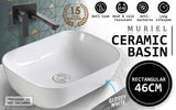 Muriel 46 x 32.5 x 12.5cm White Ceramic Bathroom Basin Vanity Sink Above Counter Top Mount Bowl - Front View