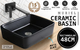 Muriel 48 x 37.5 x 13cm Black Ceramic Bathroom Basin Vanity Sink Above Counter Top Mount Bowl - Front View