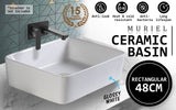 Muriel 48 x 37.5 x 13cm White Ceramic Bathroom Basin Vanity Sink Above Counter Top Mount Bowl - Front View