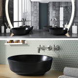 Muriel 42 x 42 x 13.5cm Black Ceramic Bathroom Basin Vanity Sink Round Above Counter Top Mount Bowl - Side View