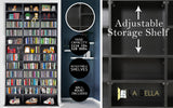 Adjustable Shelves CD DVD Bluray Media Book Storage Cupboard BLACK - Front View