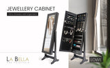 Mirror Jewellery Cabinet Organiser 2 Drawers LOWE 146cm BLACK - Front View