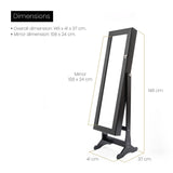 Mirror Jewellery Cabinet Organiser 2 Drawers LOWE 146cm BLACK