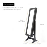 Mirror Jewellery Cabinet Organiser 2 Drawers LOWE 146cm BLACK - Extra Image