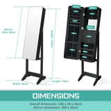 Mirror Jewellery Cabinet Organiser LED 146cm BLACK - Extra Image