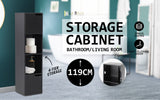 La Bella 119cm Black Bathroom Storage Cabinet Tall Slim - Front View