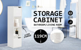 La Bella 119cm White Bathroom Storage Cabinet Tall Slim - Front View