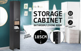 La Bella 185cm Black Bathroom Storage Cabinet Tall Slim - Front View