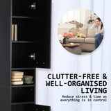 La Bella 185cm Black Bathroom Storage Cabinet Tall Slim - Close-Up Angle