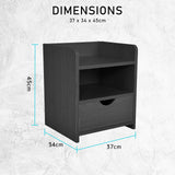 Bedside Table Side Storage Cabinet Nightstand 1 Drawer 2 Shelf LARK BLACK - Extra Image