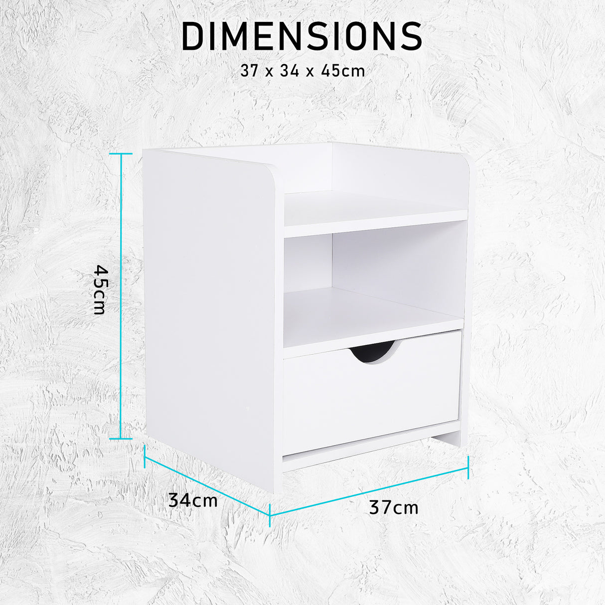 Bedside Table Side Storage Cabinet Nightstand Bedroom 1 Drawer 2 Shelf LARK WHITE
