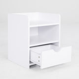 2X Bedside Table Side Storage Cabinet Nightstand Bedroom 1 Drawer 2 Shelf LARK WHITE - Side View