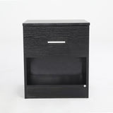 Bedside Table Side Storage Cabinet Nightstand Bedroom 1 Drawer 1 Shelf ELLA - BLACK - Side View