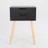 Bedside Table 2 Drawer Wood Leg Storage Cabinet Nightstand SUZY BLACK - Front View