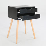 Bedside Table 2 Drawer Wood Leg Storage Cabinet Nightstand SUZY BLACK - 45-Degree Angle