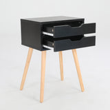 Bedside Table 2 Drawer Wood Leg Storage Cabinet Nightstand SUZY BLACK - Rear View
