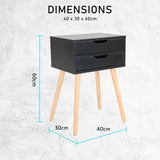 2X Bedside Table 2 Drawer Wood Leg Storage Cabinet Nightstand SUZY BLACK - Extra Image