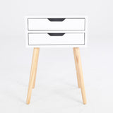 Bedside Table 2 Drawer Wood Leg Storage Cabinet Nightstand SUZY WHITE - Front View
