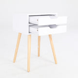 Bedside Table 2 Drawer Wood Leg Storage Cabinet Nightstand SUZY WHITE - Close-Up Angle