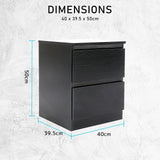 Bedside Table Side Storage Cabinet Nightstand Bedroom 2 Drawer JOSS BLACK - Extra Image