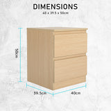 Bedside Table Side Storage Cabinet Nightstand Bedroom 2 Drawer JOSS OAK - Extra Image