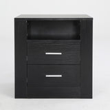 Bedside Table Side Storage Cabinet Nightstand Bedroom 2 Drawer 1 Shelf ZURI BLACK - Front View