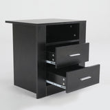 Bedside Table Side Storage Cabinet Nightstand Bedroom 2 Drawer 1 Shelf ZURI BLACK - 45-Degree Angle