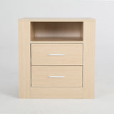 Bedside Table Side Storage Cabinet Nightstand Bedroom 2 Drawer 1 Shelf ZURI OAK - Side View
