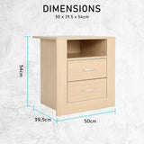 Bedside Table Side Storage Cabinet Nightstand Bedroom 2 Drawer 1 Shelf ZURI OAK - Extra Image