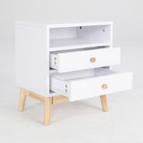 Bedside Table Side Storage Cabinet Nightstand Bedroom 2 Drawer ANYA - WHITE - 45-Degree Angle